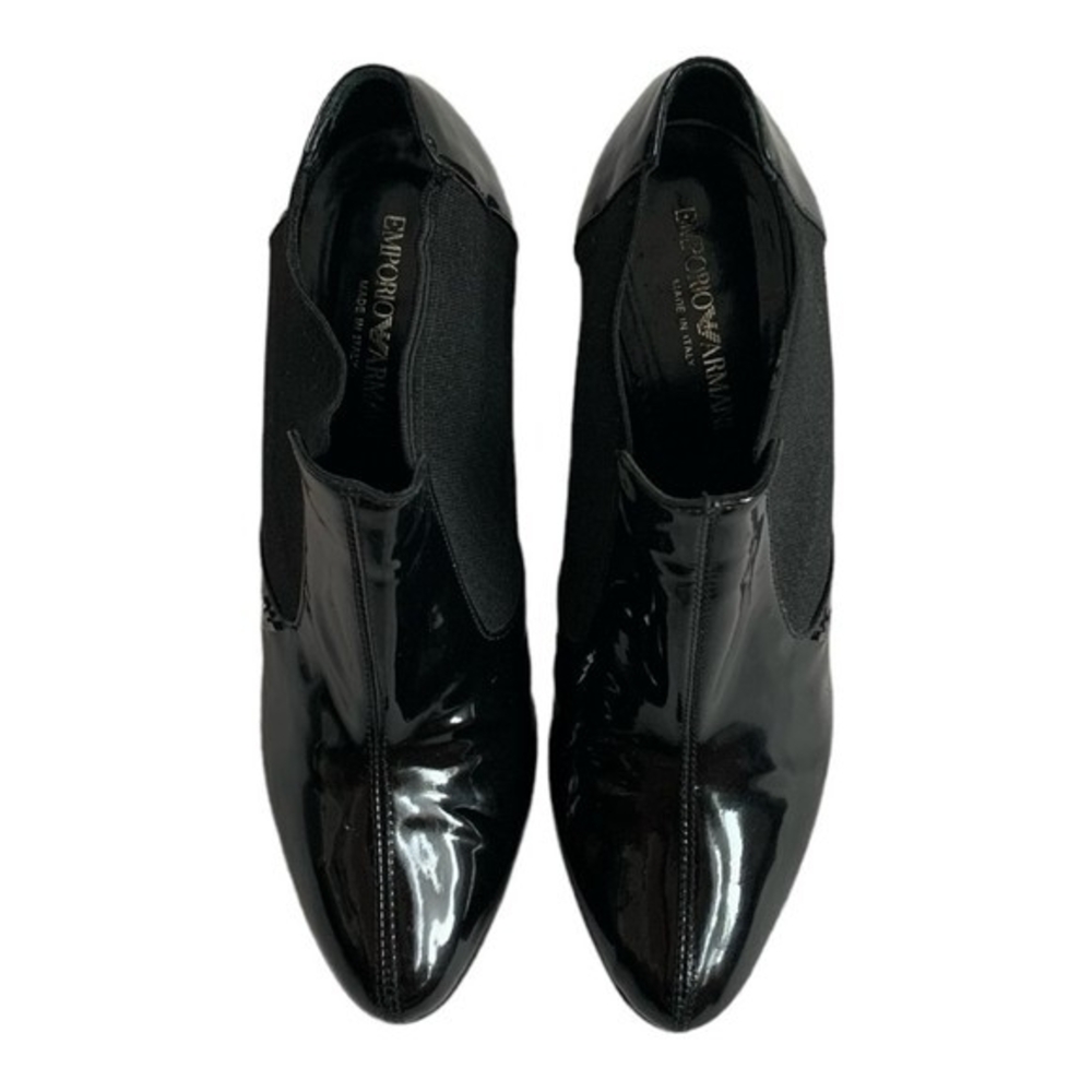 EMPORIO ARMANI Black Patent Leather Chelsea Ankle Boots Size 8-8.5 - Picture 5 of 13
